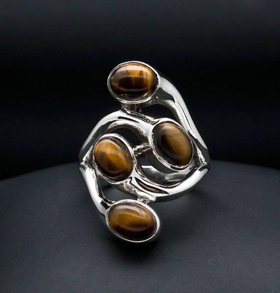 Sterling Silver Yellow Tiger Eye Ring Size 7