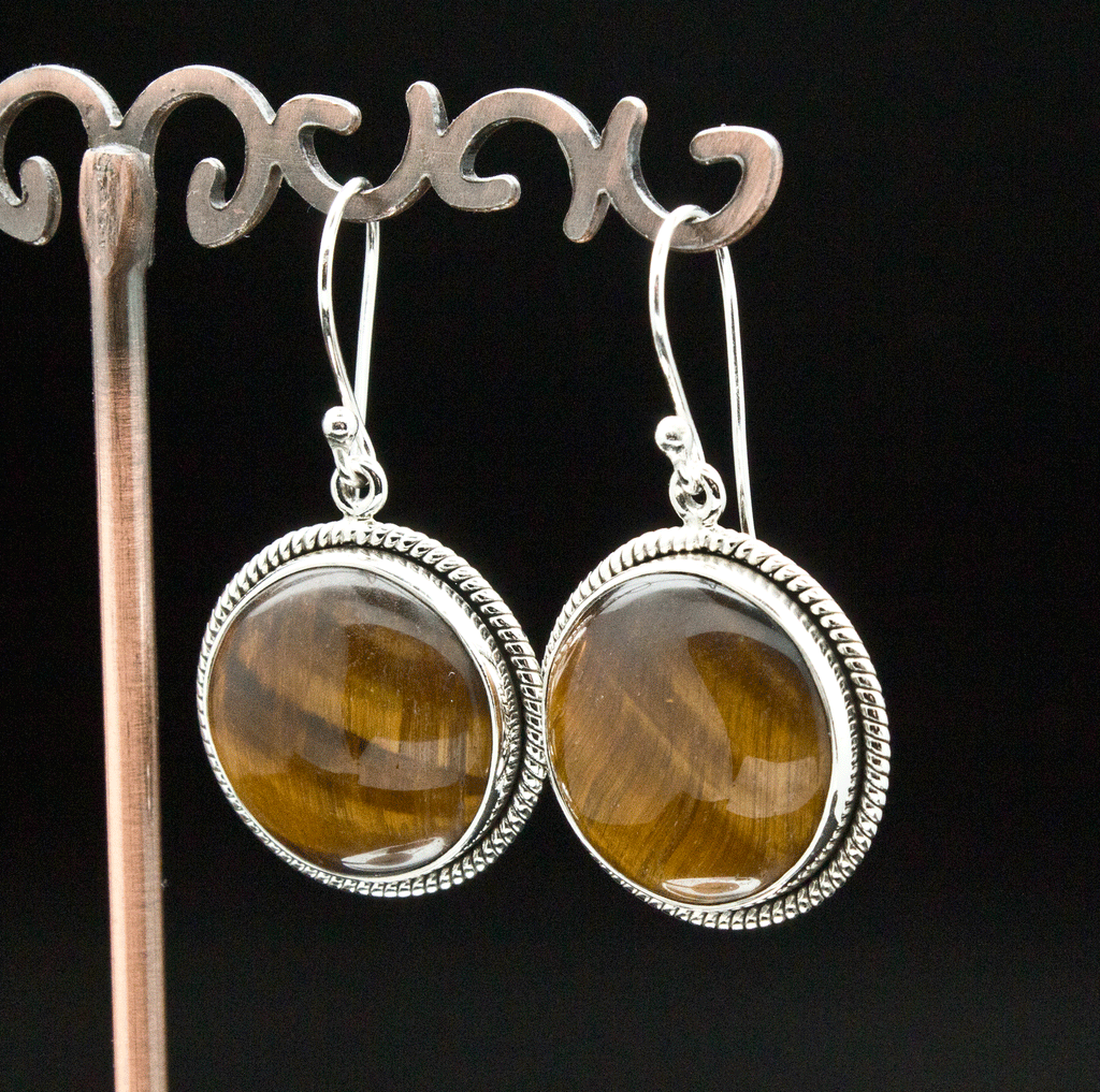 Sterling Silver Yellow Tiger Eye Earrings