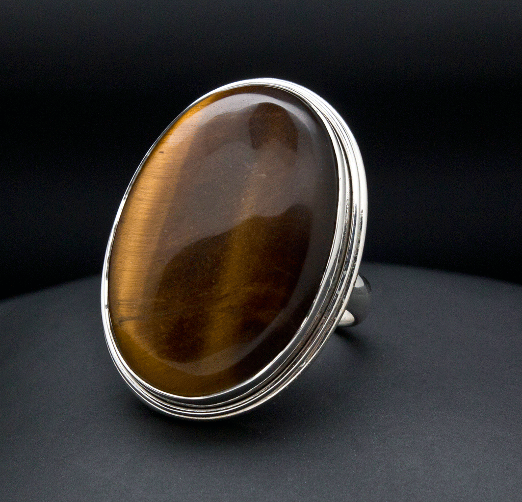 Sterling Silver Yellow Tiger Eye Ring Size 6.5