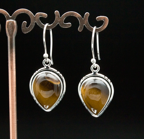 Sterling Silver Yellow Tiger Eye Earrings