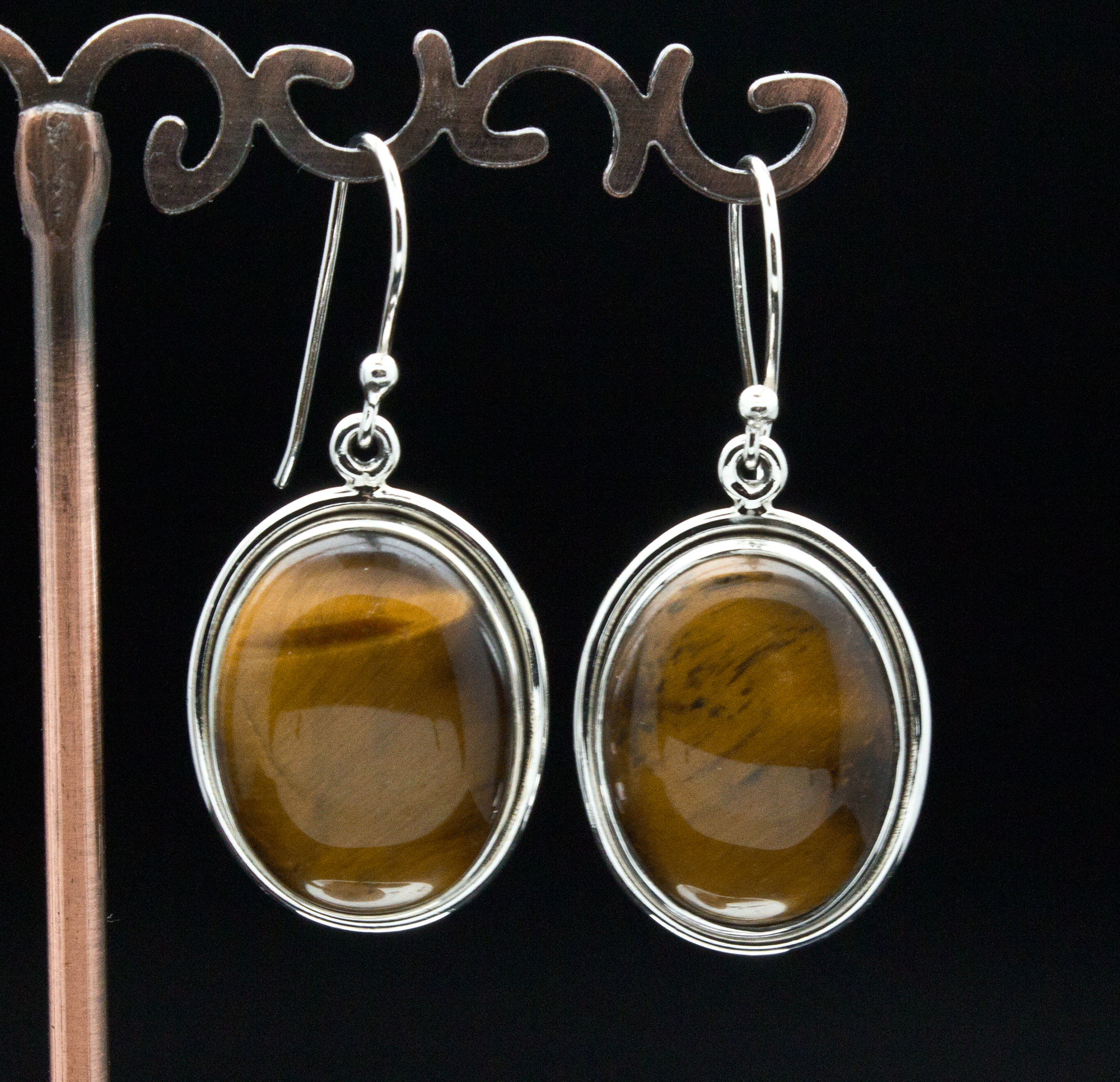 Sterling Silver Yellow Tiger Eye Earrings