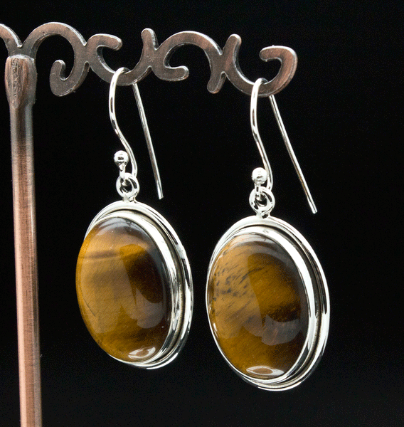 Sterling Silver Yellow Tiger Eye Earrings