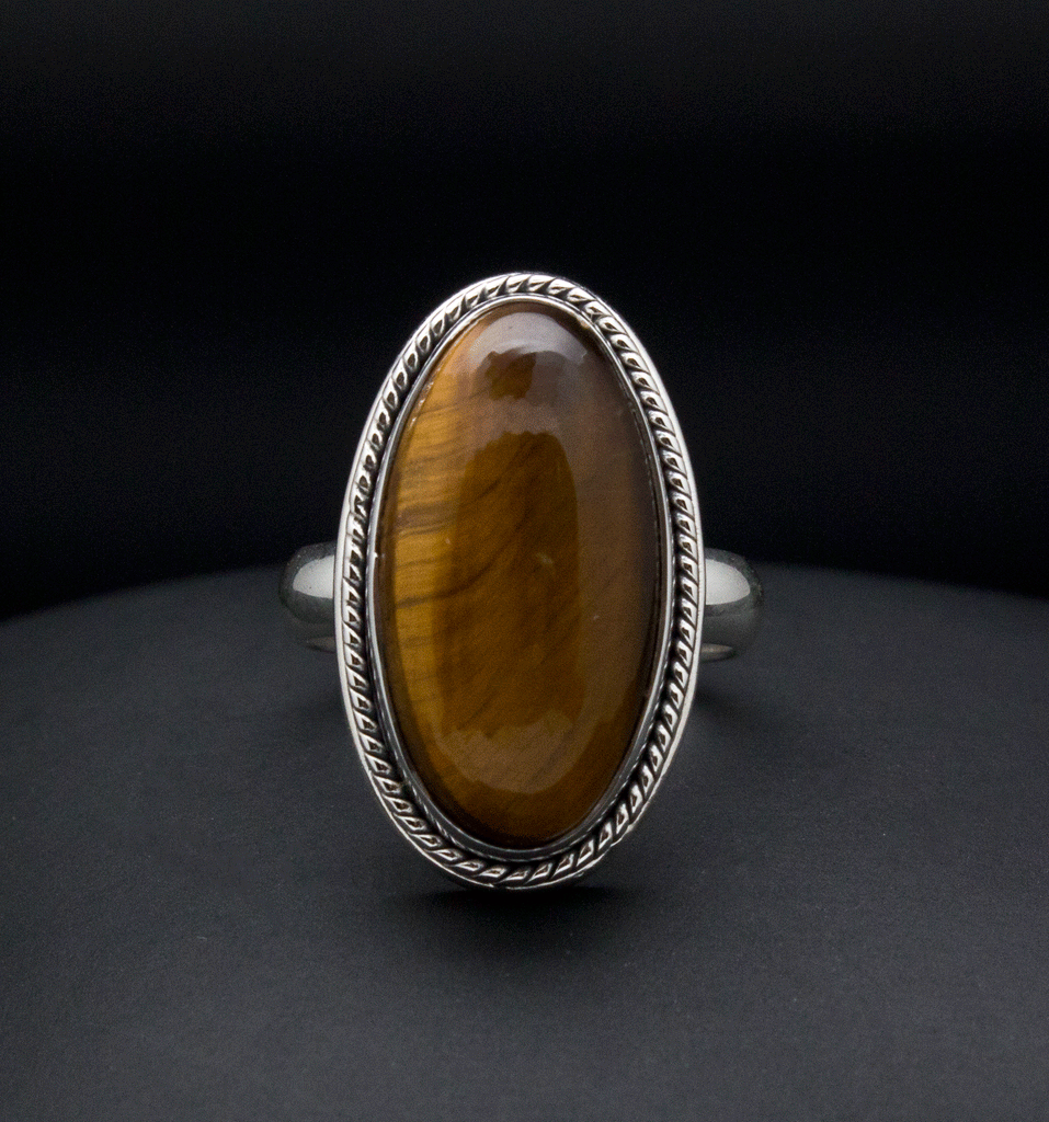 Sterling Silver Yellow Tiger Eye Ring Size 5