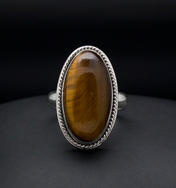 Sterling Silver Yellow Tiger Eye Ring Size 5