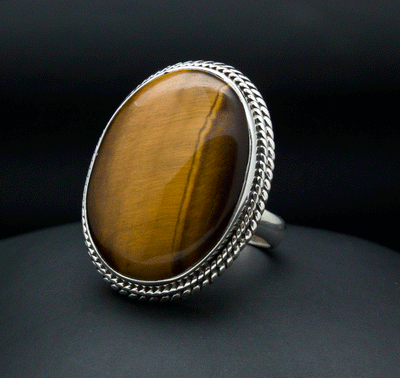 Sterling Silver Yellow Tiger Eye Ring Size 8