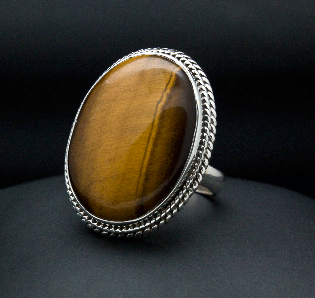 Sterling Silver Yellow Tiger Eye Ring Size 8