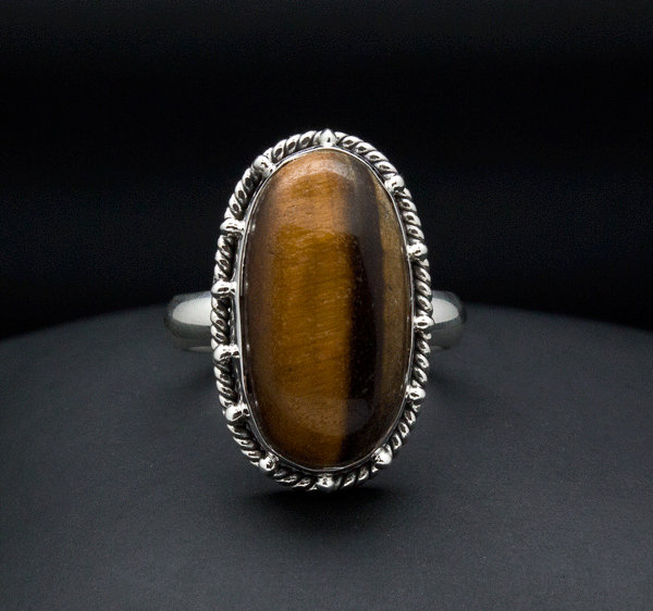 Sterling Silver Yellow Tiger Eye Ring Size 7