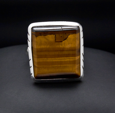 Sterling Silver Yellow Tiger Eye Ring Size 7
