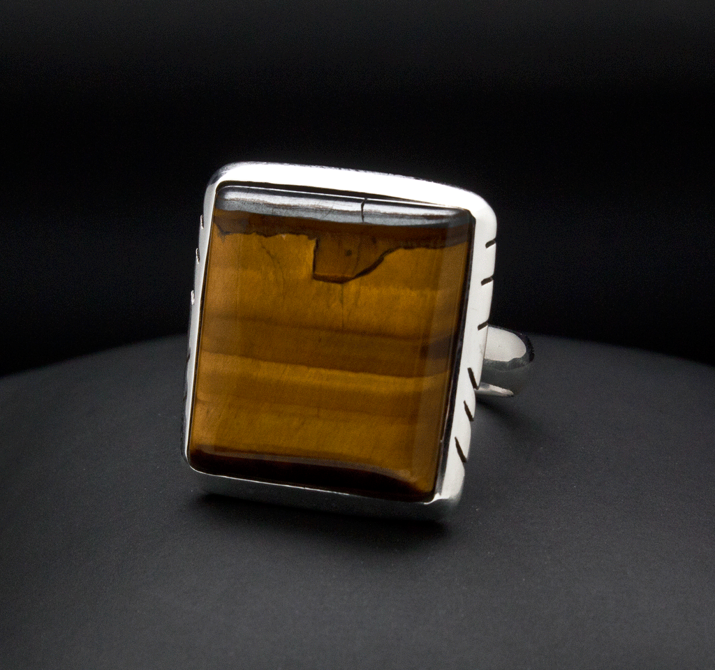 Sterling Silver Yellow Tiger Eye Ring Size 7