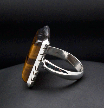 Sterling Silver Yellow Tiger Eye Ring Size 7