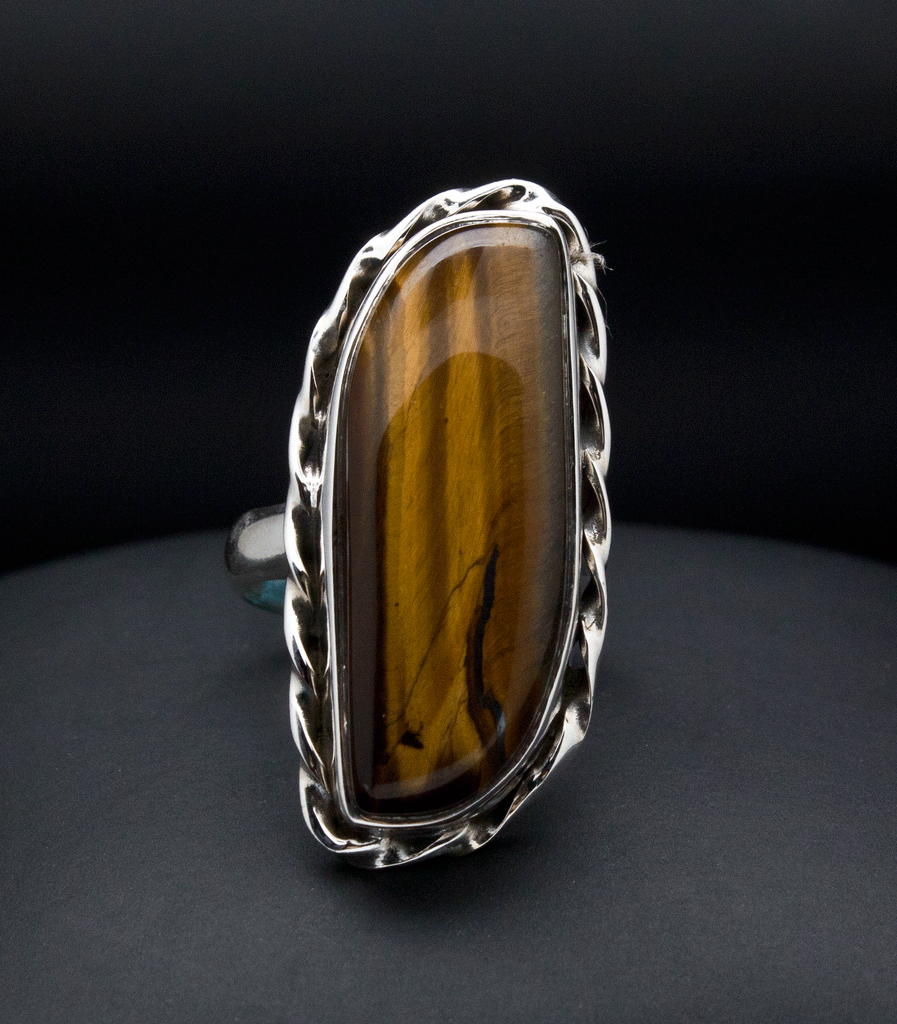 Sterling Silver Yellow Tiger Eye Ring Size 5