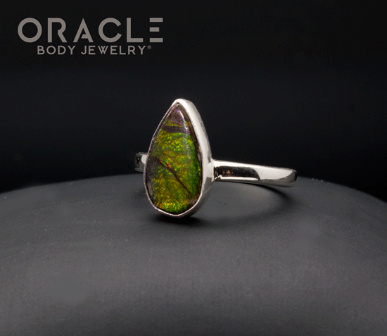 Sterling Silver Ammolite Ring Size 6