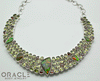 Sterling Silver Ammolite Necklace with Peridot and Garnet Accents