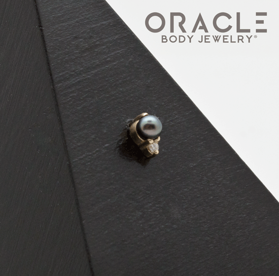 14k Gold Black Pearl and Diamond Threadless End