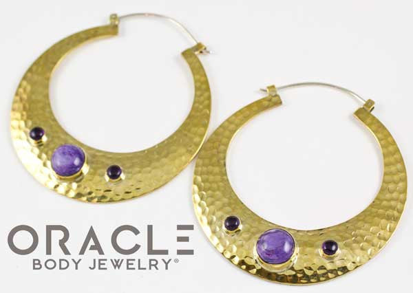 Brooklyn in Yellow Brass with Charoite and Amethyst