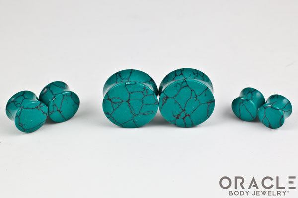 Green Spiderweb Synthetic Turquoise Double Flare Plugs