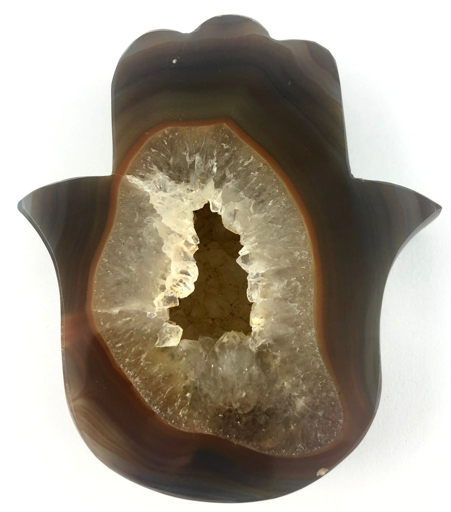 Brazilian Agate with Geode Hamsa Hand Carving