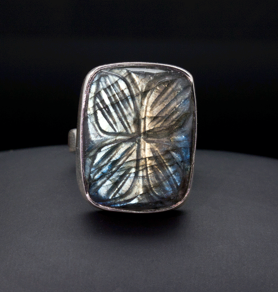 Sterling Silver Carved Labradorite Ring Size 7