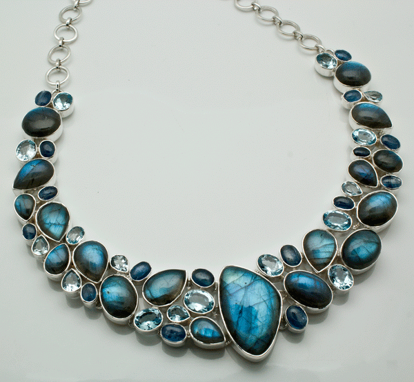 Sterling Silver Labradorite with Iolite and Faceted Topaz Necklace