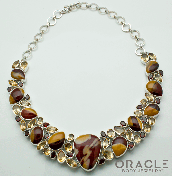 Sterling Silver Mookaite Necklace with Citrine and Garnet Accents