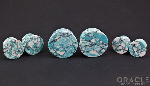 Synthetic Ocean Wave Turquoise Mayan Style Flare Plugs