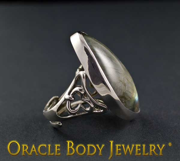 Steel Adjustable Labradorite Ring