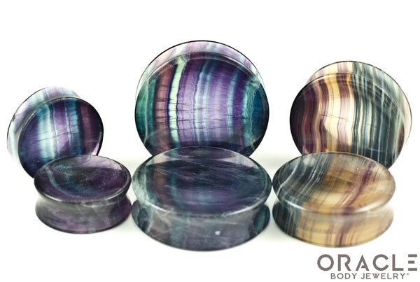Rainbow Fluorite Concave Solid Double Flare Plugs