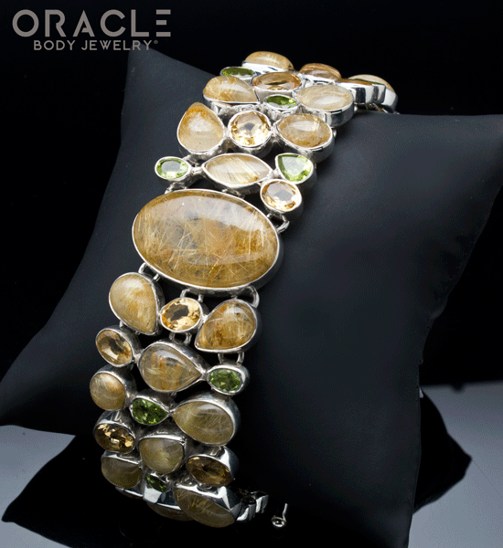 Sterling Silver Rutilated Quartz Bracelet with Citrine and Peridot