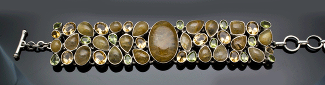 Sterling Silver Rutilated Quartz Bracelet with Citrine and Peridot