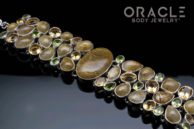 Sterling Silver Rutilated Quartz Bracelet with Citrine and Peridot