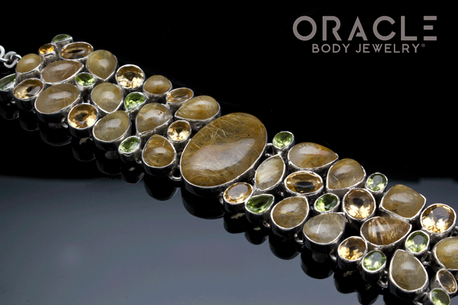 Sterling Silver Rutilated Quartz Bracelet with Citrine and Peridot
