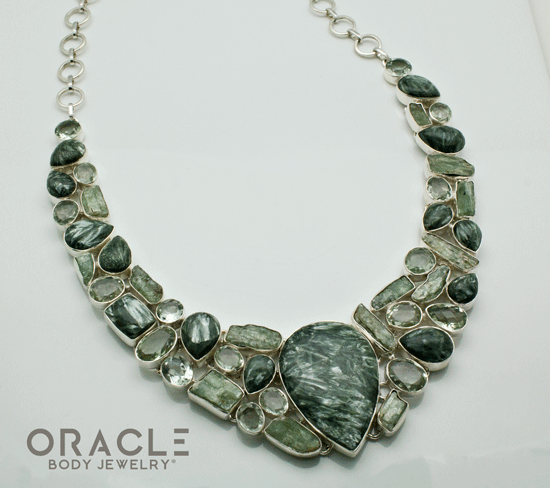 Sterling Silver Seraphinite with Green Amethyst and Kyanite Necklace