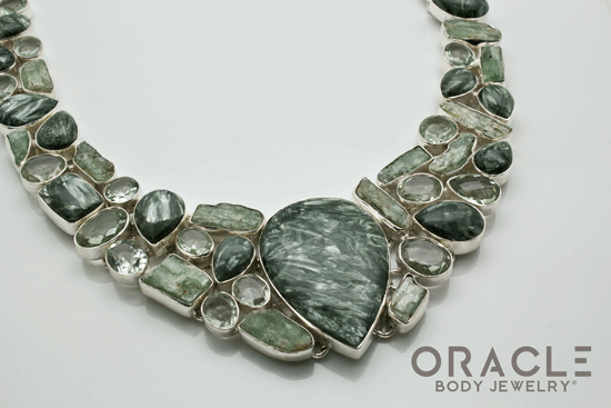 Sterling Silver Seraphinite with Green Amethyst and Kyanite Necklace