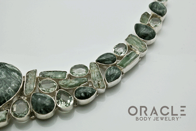 Sterling Silver Seraphinite with Green Amethyst and Kyanite Necklace