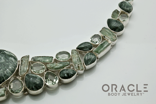 Sterling Silver Seraphinite with Green Amethyst and Kyanite Necklace