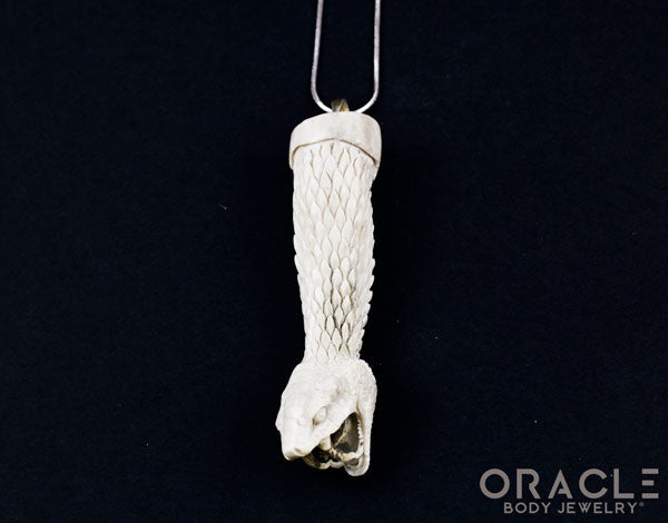 Carved Snake Deer Antler Pendant With Chain