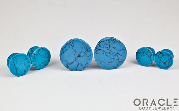 Synthetic Blue Turquoise Mayan Style Flare Plugs