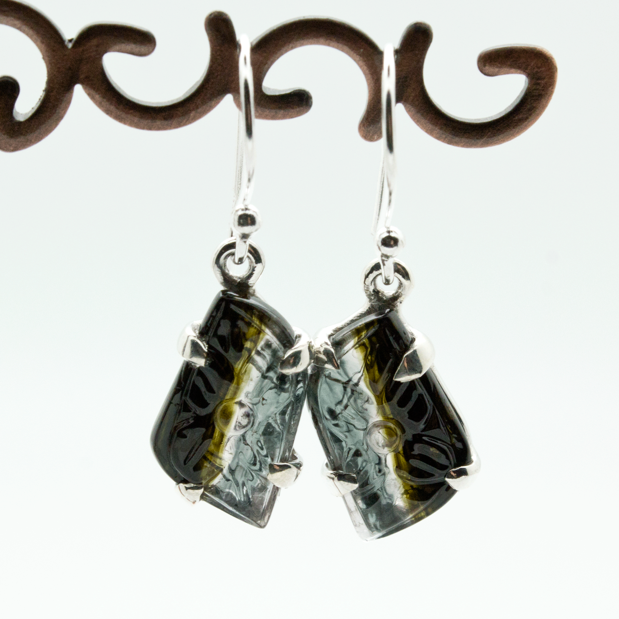 Sterling Silver Carved Watermelon Tourmaline Earrings