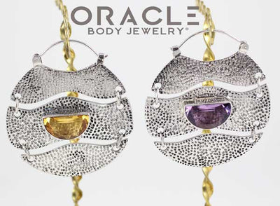 Trilogy Hoops in Sterling Silver with Faceted AAA Citrine and Amethyst