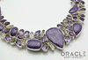 Sterling Silver Charoite Necklace with Faceted Amethyst, Charoite and Raw Quartz Accents