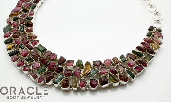 Sterling Silver Raw Tourmaline Necklace