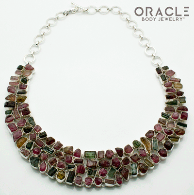 Sterling Silver Raw Tourmaline Necklace