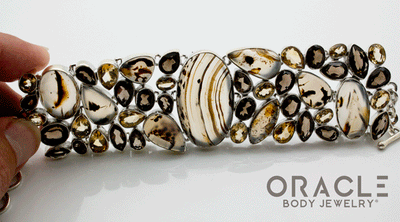 Sterling Silver Montana Agate Bracelet with Faceted Citrine and Smoky Quartz Accents