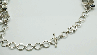 Sterling Silver Tourmalated Quartz Necklace with Clear Quartz and Black Spinal Accents