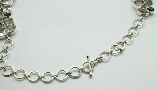 Sterling Silver Tourmalated Quartz Necklace with Clear Quartz and Black Spinal Accents