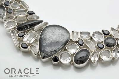 Sterling Silver Tourmalated Quartz Necklace with Clear Quartz and Black Spinal Accents
